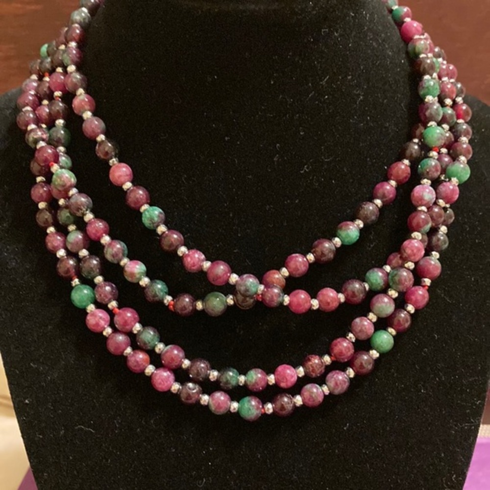 Amazing natural ruby zoisite very long beaded versatile necklace